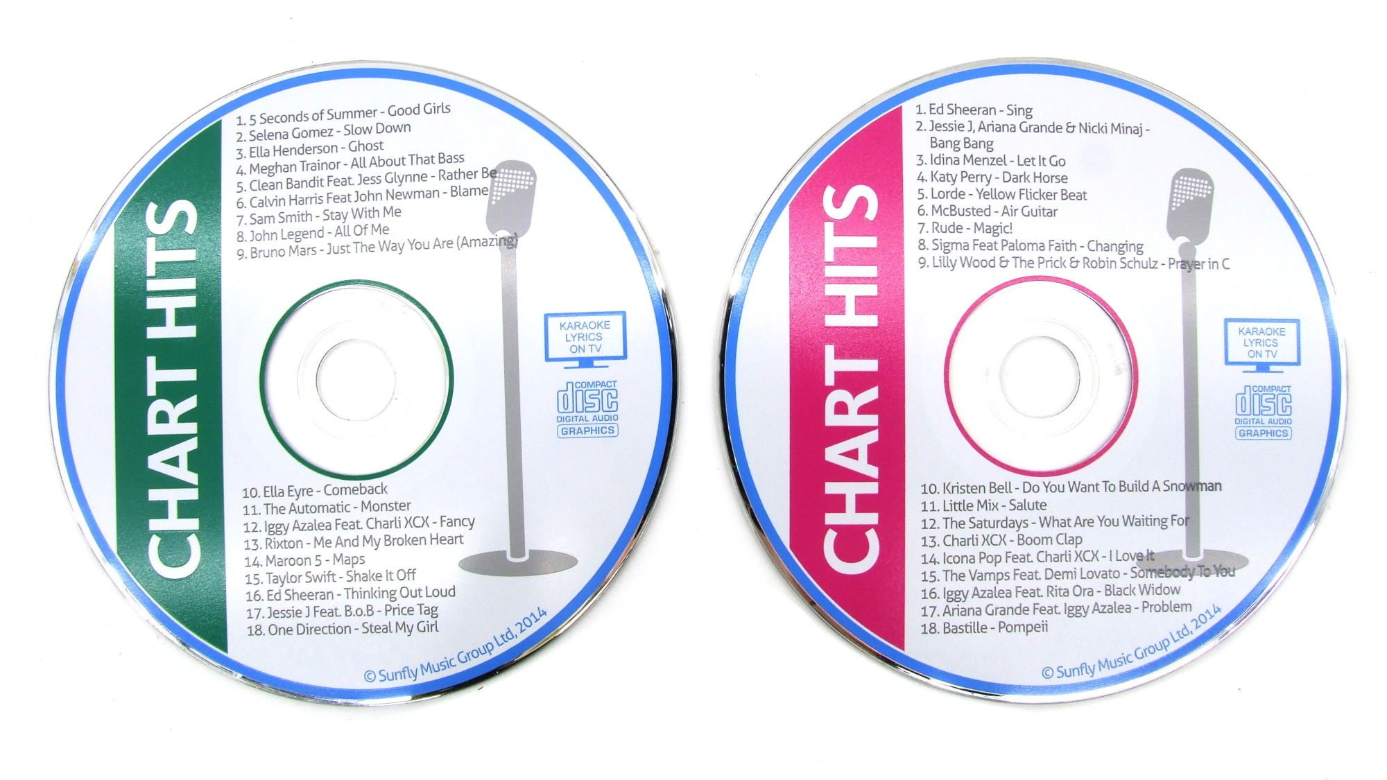 Karaoke Charts 2x CD 36 Lieder leihen Karaoke CDs Chart Hits leihen